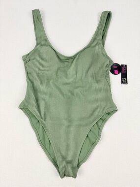 No Boundaries Crinkle Ribbed One Piece Swimsuit High Hip Scoop Neck Swimwear NWT